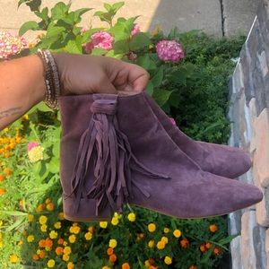 Free People Purple “Suede” Fringe Booties